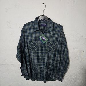 Coleman Outdoors Flannel Shirt Mens 3XLT Green Plaid Button Up Cotton NWT Tall